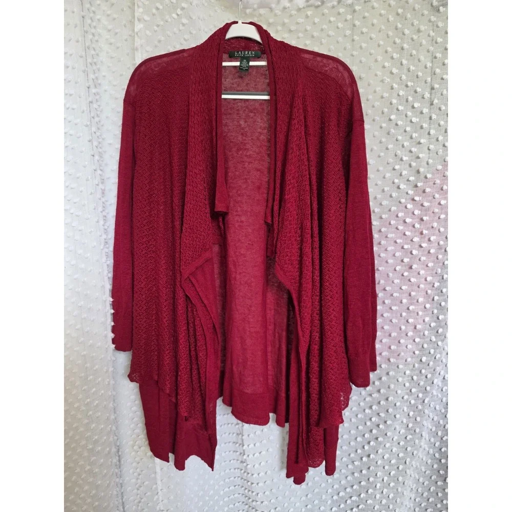 Lauren Ralph Lauren Womens Quiet Luxury Linen Waterfall Cardigan Womens Size 3XL